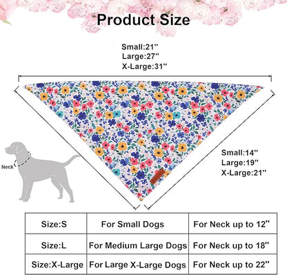 ADOGGYGO Floral Dog Bandanas 2 Pack, Reversible Cute Flower Scarf, Premium Fabric, Adjustable Fit Pink Blue Floral Bandanas for Extra Large Dogs (X-Large)