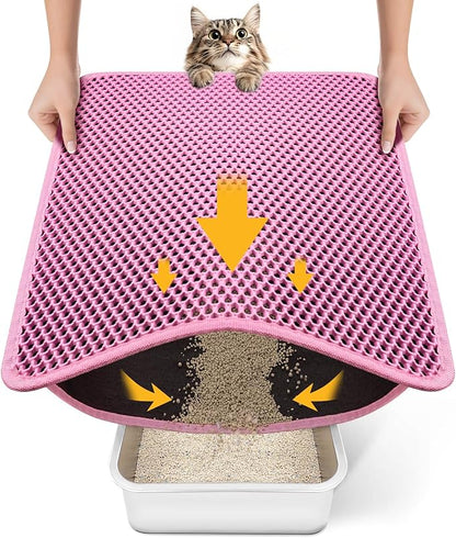Cat Litter Mat New Size 23.6"x14.6" for Small Spaces, Upgrade Super Waterproof Back Layer Litter Box Mat, Non Slip, Durable, Soft on Paws Kitty Trapping Matt, Pink