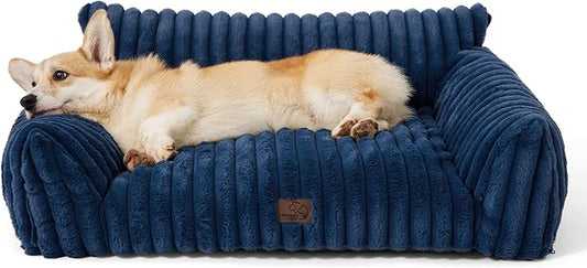 Bedsure ComfyFleece™ Cute Dog Couch for Medium Dogs - As Seen on TV on Good Day New York, Dog Couch Bed with Removable, Washable Cover, Supportive Pet Sofa, for Medium Large Dogs, 36inch, Night Blue