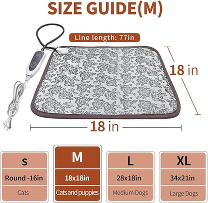 Cat Heating Pad 18x18 in with Smart Thermostat Switch and Power Line Protection Tube,Obtained MET and UL Dual Certification,Waterproof Pet Heating Pad for Cats-Rose