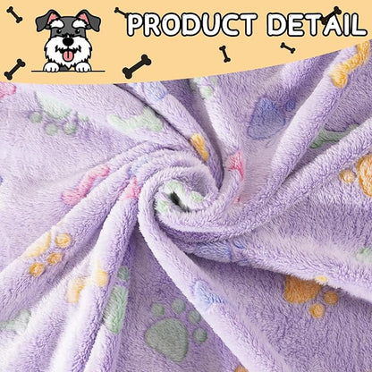 Rezutan Dog Blankets for 3 Pack Medium Blanket Cat Soft Fuzzy Blankets Washable,Soft Comfort Flannel,Pet Blanket,Reversible Dog Paw Print,30 x 20 inch,Purple/Green/Brown