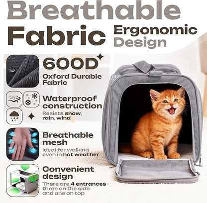Pet Carrier for Cats, Rabbits, Guinea Pigs – Airline Approved Soft-Sided Travel Bag, Lightweight Dog Carrier, Ventilated & Foldable (Grey, Medium)