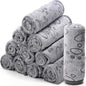 Tegeme 12 Pcs Pet Blankets Soft Fluffy Fleece Dog Cat Warm Paw Print Pattern Blankets Flannel Throw for Pets Dog Puppy Cat(30 x 20 Inch,Gray)