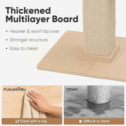 FUKUMARU Cat Scratching Post, Modern Style Tall Scratch Posts with Perch for Infoor Cats Adults, Large Cat Scratcher Tower with Bed, Small Tree with Raised Stand, Natural Sisal & Solid Wood