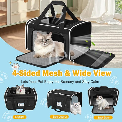HUANLANG Soft-Sided Cat Carrier Airline Approved,Dog Carriers for Small Dogs Medium Cats,Pet Travel Carrier Up to 20 Lbs,Collapsible Cat Bag
