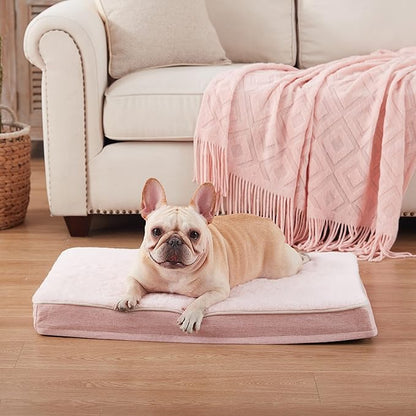 Memory Foam Medium Dog Bed, Cooling Dog Beds for Medium Dogs, Washable Orthopedic Pet Bed for Crate with Joint Relief Memory Foam, Waterproof Liner and Plush Cover (Pink)