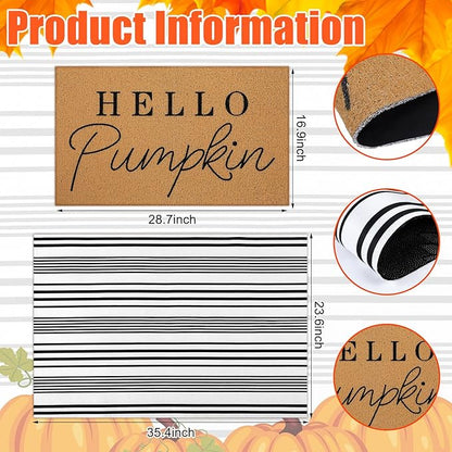 Tinideya 2 Pcs Door Mat Welcome Non Slip Coir Mats Floor Layering Doormats Seasonal for Front Porch Entryway Decor(Hello Pumpkin)