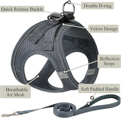 Dog Harness with Leash Set, No Pull Adjustable Reflective Step-in Puppy Pet Vest Harnesses for Small Medium Large Dogs and Cats,Grey M