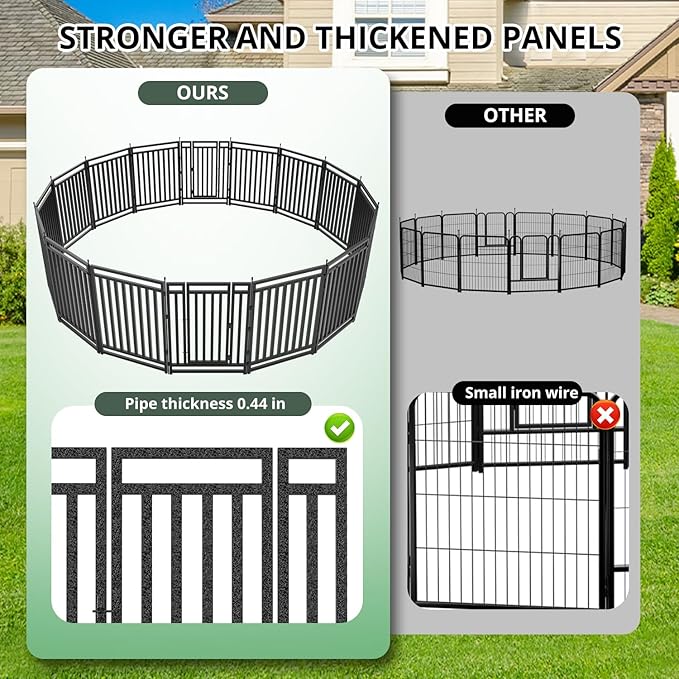 Dog Playpen Metal Dog Fence Outdoor for Yard 32" Height 48 Panels Portable Dog Pen Pet Kennel for RV Camping(Black-Silver)