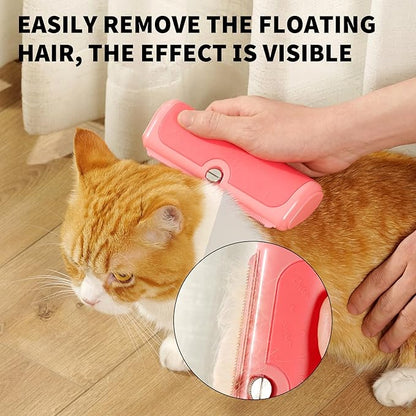 Cat & Small Pet Deshedding Brush & Shedding Blade, Gentle Undercoat Grooming Tool for Short & Medium Fur and Double Coats, Replaceable Metal Blade, Ergonomic Handle, Pink