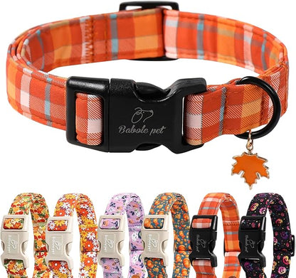 Fall Dog Collar Cute Orange Plaid Puppy Collar - Light Comfortable Adjustable Pet Collars for Small Medium Large Girl Boy Dogs XL