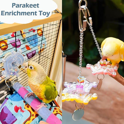 Bird Toys for Parakeets, Colorful Parakeet Toys Wheel, Interactive Spinner Rattle Parrot Toy, Cockatiel Toy for Bird Cage, Chewing Exercise for Conure, Budgies Enrichment Toys (3pcs, Rondom Color)