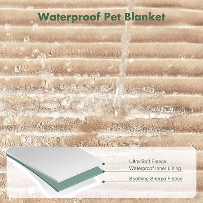 Waterproof Puppy Blankets for Small Dogs - Cozy Fleece Calming Cat Blanket for Couch Furniture Protector, Washable Dog Blankets for Indoors & Outdoors, Linen, 25"x35"