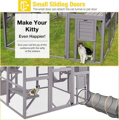Aivituvin Large Catio Outdoor Cat Enclosure Window Design for 6-10 Cats, 74" H Walk-in Patio Cat House with 4 Access Doors, Waterproof Roof, Spacious Kitty Cage for Multiple Indoor Outdoor Cats