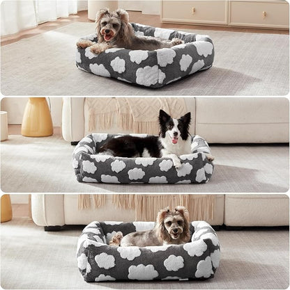 JOEJOY Small Dog Bed for Small Dogs, Rectangle Washable Orthopedic Dog Bed with Removable Zipper Cover, Cute Soft Calming Puppy Pet Bed with Jacquard Shaggy Plush & Non Skid Bottom