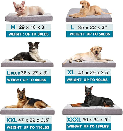 Memory Foam Large Dog Bed, Cooling Dog Beds for Large Dogs, Washable Pet Mat for Crate with Joint Relief (Light Grey)