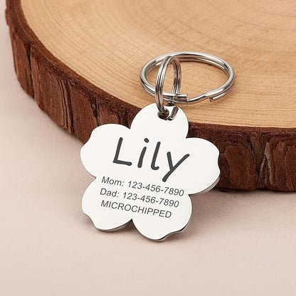 Anavia Personalized Pet ID Tags, Stainless Steel Glossy Laser Engraved Dog Cat Collar Name Tags, Multiple Colors Shapes Sizes (Cherry Blossom, Regular)