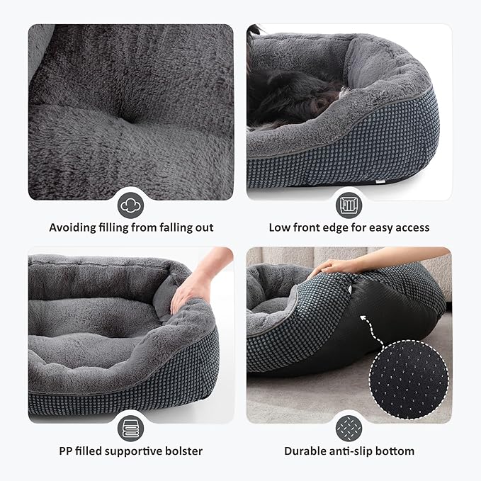 INVENHO Small Dog Bed for Small Dogs, Cat Beds for Indoor Cats Washable, Orthopedic Dog Bed, Warming Soft Calming Sleeping Puppy Bed Durable Pet Bed with Anti-Slip Bottom S(20"x19"x6") (Pack of 2)
