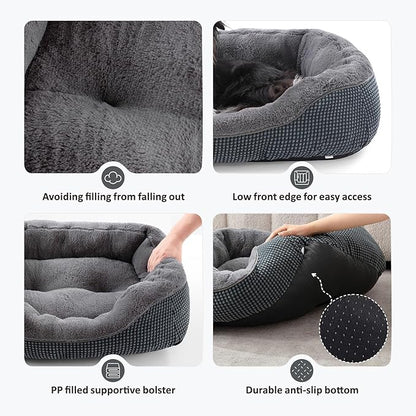 INVENHO Small Dog Bed for Small Dogs, Cat Beds for Indoor Cats Washable, Orthopedic Dog Bed, Warming Soft Calming Sleeping Puppy Bed Durable Pet Bed with Anti-Slip Bottom S(20"x19"x6") (Pack of 2)