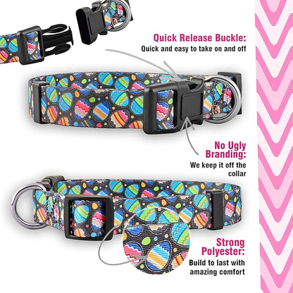 Native Pup Easter Dog Collar, Cute Spring Gift for Puppies, Pink Pastel, Eggs, Chicks, Bunny Adjustable for Small, Medium, Large Breeds (Eggs, Medium)