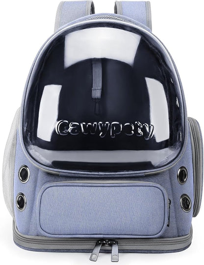 Cat Backpack Carrier, Breathable Cat Carrier Large Space Bubble Pet Backpack for Kitty Small Dog up to 12lbs, Transparent & Foldable Pet Carrier for Travel Hiking (Blue
