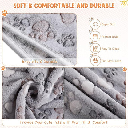 Tatuo 4 Pcs Dog Blanket for Pet Cat Blankets Indoor Puppy Teething Stuff Toys Paw Print Fleece Soft Blanket Sleep Mat for Guinea Pig Cage(Gray,X-Large(41 x 30 Inch),Square)