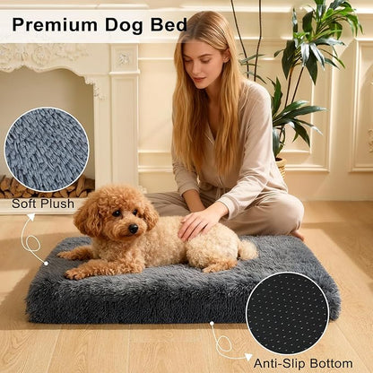 Fluffy Orthopedic Dog Beds for Puppy/Cats with Washable Removable Cover Dog Crate Bed Egg Crate Foam Support Plush Pet Pad Mat with Anti-Slip Bottom (24 * 16,Dark Grey)
