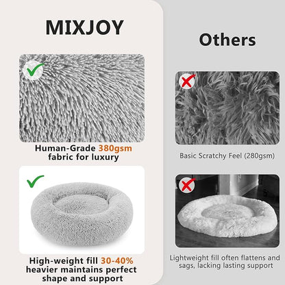 MIXJOY Orthopedic Dog Bed Comfortable Donut Cuddler Round Pet Beds Ultra Soft Washable Dog and Cat Cushion (20''/23''/30'') (23'', Grey)