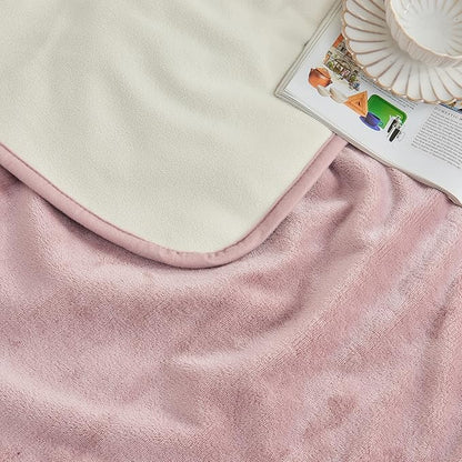 Waterproof Blanket 80"x90" for Adults, Reversible Waterproof Bed Cover for Dogs Cats Pets, Soft Leakproof Blanket for Bed Couch Sofa Furniture Protector, Dusty Pink/Off White