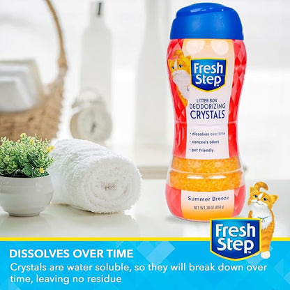 Fresh Step Cat Litter Crystals Deodorizer, Non Toxic Odor Neutralizing Crystals for Litter Boxes that Help Control Smells and Keep Home Areas Fresh, Summer Breeze Scent, 30 Ounce