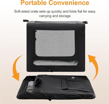 Dog Travel Crate 36 Inch, Portable Soft-Sided Travel Carriers for Dogs and Cats, Foldable Pet Kennel with 3-Doors Mesh Windows Indoor & Outdoor, Black