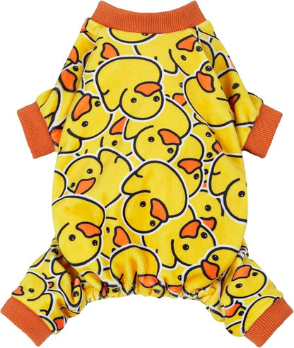 Fitwarm Funny Duck Dog Pajamas, Dog Winter Clothes for Small Dogs Girl, Lightweight Velvet Pet Jumpsuit, Cat Onesie, Yellow, XL
