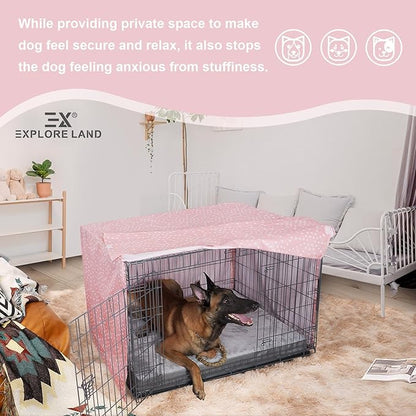 Explore Land Pattern Dog Crate Cover for 24 Inches Wire Cage, Heavy-Duty Polyester 1 2 3 Doors Standard Metal Pet Kennel Enclosure (Princess Pink)