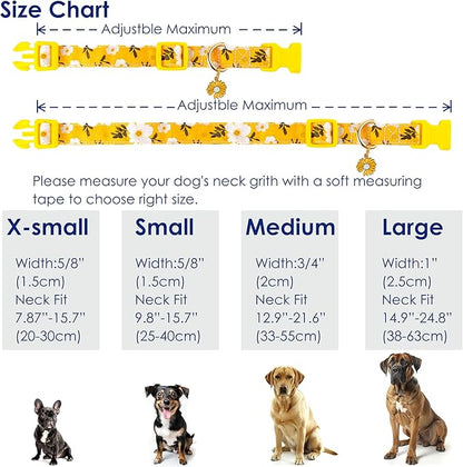 Cotton Dog Collar Yellow Flower Pattern for Boys and Girls Cute Dog Collars Summer Fall Gift Adjustable for Medium to Large Breed Dogs (M)
