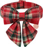 Christmas Plaid Dog Collar with Bow Tie– Adjustable Red & Green Checkered Dog Collar for Small Medium Large Dogs, Soft Xmas Plaid Puppy Collars with Quick Release Buckle XS