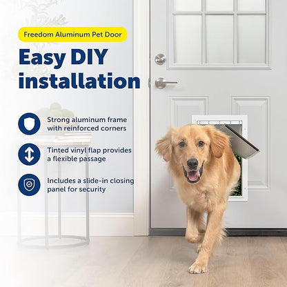PetSafe Freedom Aluminum Pet Door - Easy Installation Heavy Duty Dog & Cat Door with Magnetic Tinted Flap - Long-Lasting Pet-Friendly Design - Large - for Dogs Up to 100 lb