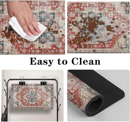 Dog Food Mats for Floors, Absorbent and Quick-Drying Pet Cat Food Mat,Anti-Fouling and Easy-to-Clean Pet Feeding Mat,Dog Bowl Mat for Messy Drinking Water Bowls.12 x20, Bohemia Style