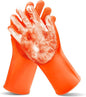 Pet Grooming Gloves—Heat Resistant Dog Washing Gloves with High-Density Teeth, Dog Bath Scrubber with Enhanced Five Finger Design, Silicone Gloves for Dogs and Cats Bathing, Massage (Orange)