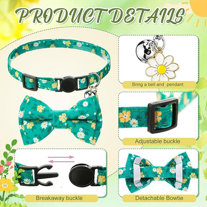 Hsei 6 Pcs Spring Cat Collars Bulk with Bow Tie Bell Breakaway Flowers Floral Daisy Kitten Adjustable Safety Bowtie Cute Collars for Small Dogs Pet Holiday Party Favors Gifts