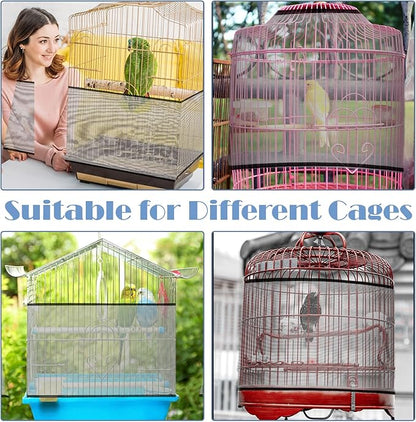 Adjustable Bird Cage Seed Catcher Net Cover Elastic Band Mesh Cover Black for Parrot Cages