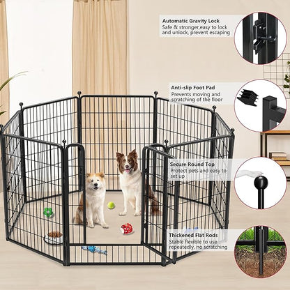 Dog Playpen, 40 inch 8 Panels Dog Fence Outdoor Heavy Duty Dog Pen for Large/Medium/Small Dogs, Indoor Puppy Playpen with Door Portable Pet Fence for RV Camping, Yard