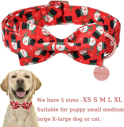 Christmas Dog Collar with Bow Tie, Christmas Collar for Puppy Girl Boy Dog or Cat, Bowtie Dogs Collars with Durable Metal Buckle, Cute Pet Collars, S