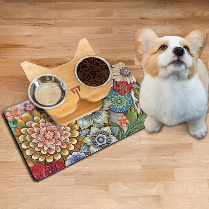 Absorbent Pet Dog Bowl Mat for Food and Water, Pet Cat Food Feeding Mat with Non Slip Rubber Backing, Dog Food Mats for Floors Waterproof, 24"x32"