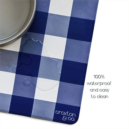 CROXTON & CO. Non-Slip Faux Leather Pet Feeding Mat for Dog Bowls | Large Bowl Mat for Food and Water | Durable, Easy-to-Clean Pet Food Mat for Floors | Size: 16.5"x28"