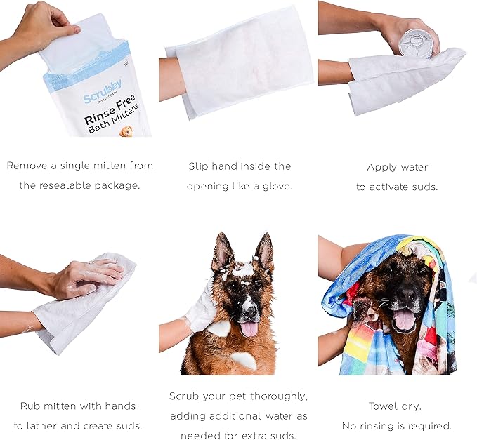 ScrubbyPet No Rinse Pet Wipes- Use Pet Bathing, Pet Grooming Pet Washing, Simple to Use,Just Lather, Wipe, Dry. Excellent Sensitive Skin. The Ideal Pet Wipes Bathing Your Pet Dog Cat.