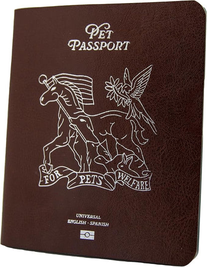 Color Premium PU Leather stitch-sewn US Pet Passport Medical Record for Pet Health and Vaccination English + Spanish for Cat, Dog, Puppy and Kitten (Brown, Single)