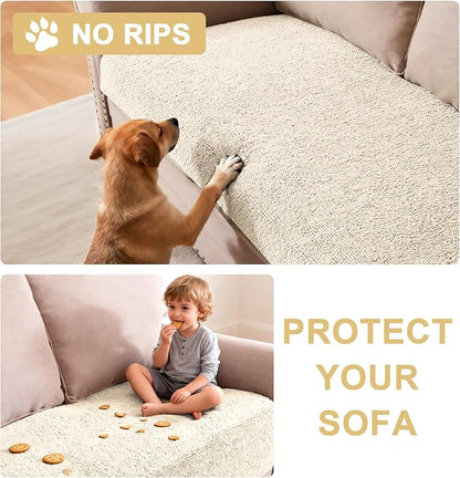 H.VERSAILTEX Non Slip Pet Couch Cover Chenille Dog Bed Protector Thick Soft Sofa Slipcover Pet Friendly Washable Couch Cushion Covers for Pets (52" x 82", Ivory)