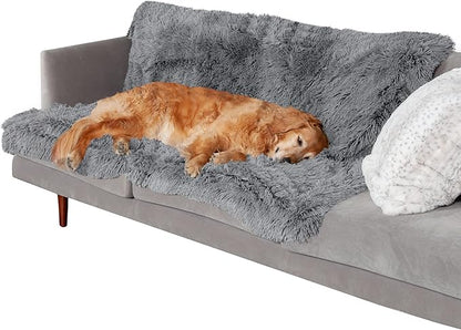 FurHaven Waterproof Throw Blanket For Dogs & Indoor Cats, Reversible Protective Pet Blanket, Extra Large, Long Faux Fur & Velvet, Gray