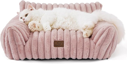 Bedsure ComfyFleece™ Cute Cat Couch for Pets - As Seen on TV on Good Day New York, Fuzzy Cats beds for Indoor Cats with Removable Washable Cover, Supportive Pet Sofa, 24inch, Blush Pink