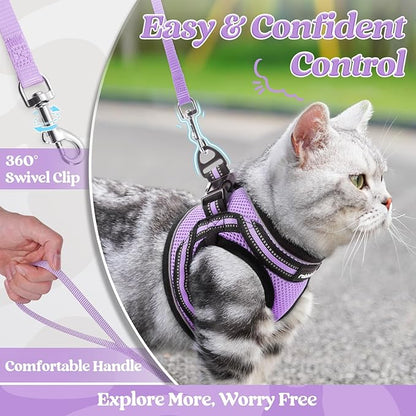 rabbitgoo Cat Harness and Leash Set for Walking Escape Proof, Adjustable Soft Kittens Vest with Reflective Strip for Cats, Comfortable Outdoor Vest, Light Purple, XL